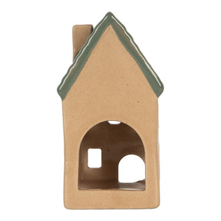 Casetta Portacandela Beige e Verde 6x6x11 cm