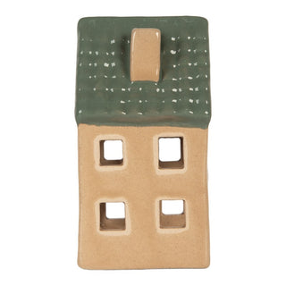Casetta Portacandela Beige e Verde 6x6x11 cm