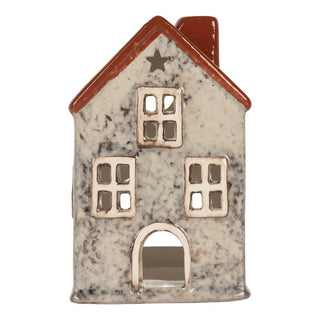 Casetta Portacandela Grigio e Rosso con Stella 8x7x13 cm