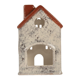 Casetta Portacandela Grigio e Rosso con Stella 8x7x13 cm