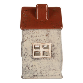 Casetta Portacandela Grigio e Rosso con Stella 8x7x13 cm