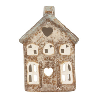 Casetta Portacandela Marrone con Cuore 9x6x13 cm