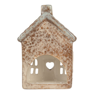 Casetta Portacandela Marrone con Cuore 9x6x13 cm