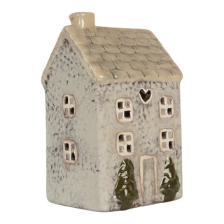 Casetta Portacandela Beige con Abeti 9x8x15 cm