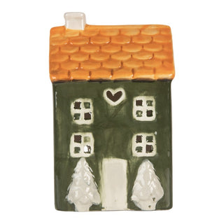 Casetta Portacandela Verde con Abeti 9x8x15 cm
