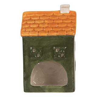 Casetta Portacandela Verde con Abeti 9x8x15 cm