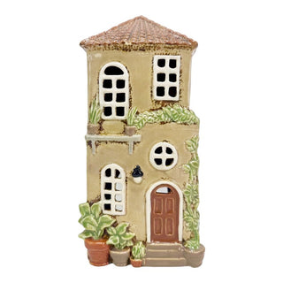 Casetta Portacandele Beige e Piantine Verdi 12x9x23 cm