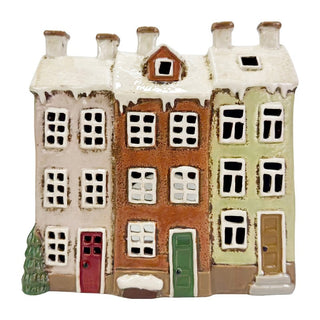Palazzi con Neve Portacandele 19x8x18 cm