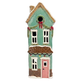 Casetta Portacandele Azzurra Natalizia 12x9x28 cm