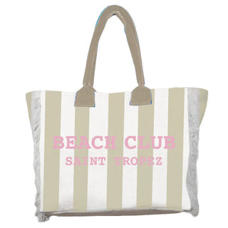 Borsa Mare in Cotone a Righe Beige