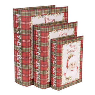 Set di 3 Scatole a Libro Rosso Bianco Babbo Natale