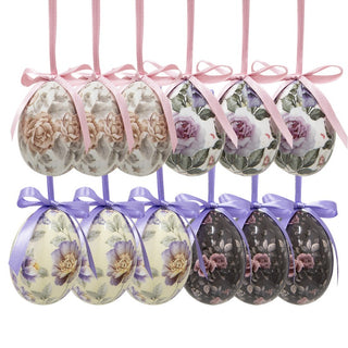 Set 12 Uova Pasquali Decorative Fiorellini Rosa e Viola