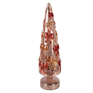 Abete in Vetro Oro Rosa con Luci Led 10x37 cm