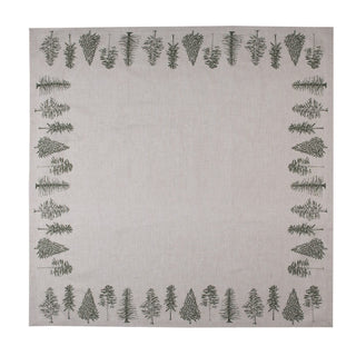 Tovaglia 150x150 cm Beige Verde Cotone Alberi di pino