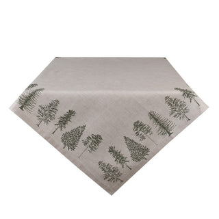 Tovaglia 150x150 cm Beige Verde Cotone Alberi di pino
