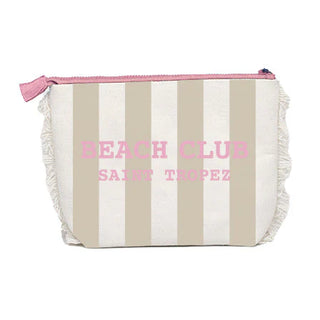 Trousse in Cotone Righe Beige e Rosa