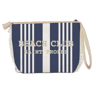Trousse in Cotone Righe Blu Navy e Beige