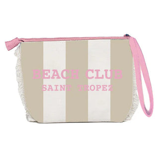 Trousse in Cotone Righe Beige e Rosa